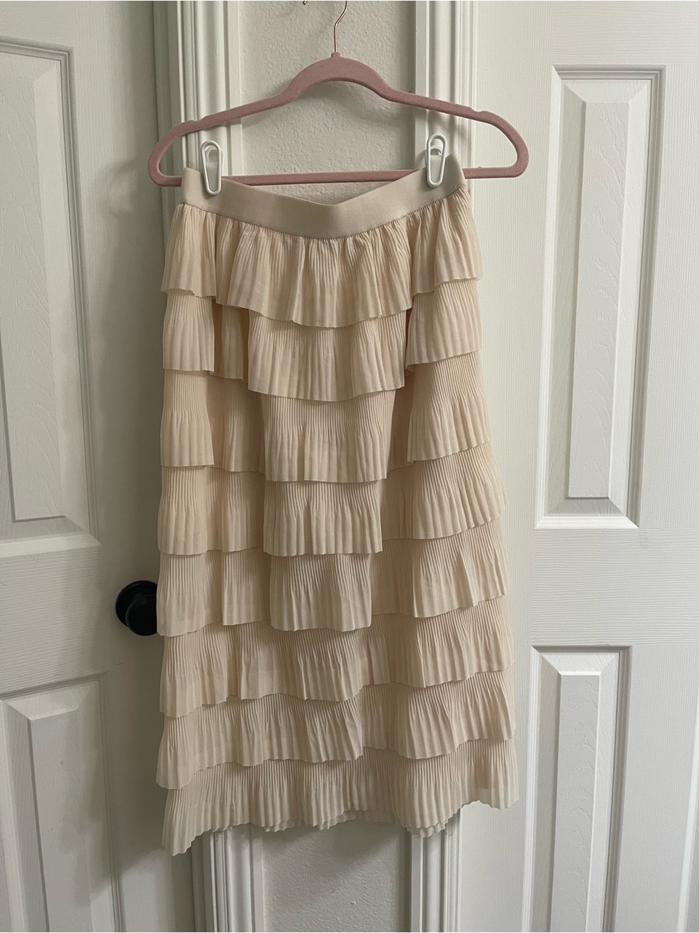 Women’s Cream Layered Pleated Midi Skirt